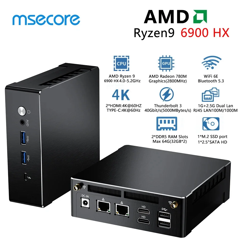 MSECORE MQ50 Mini AI Gaming PC AMD Ryzen 9 6900HX DDR5 NVMe SSD WiFi6E