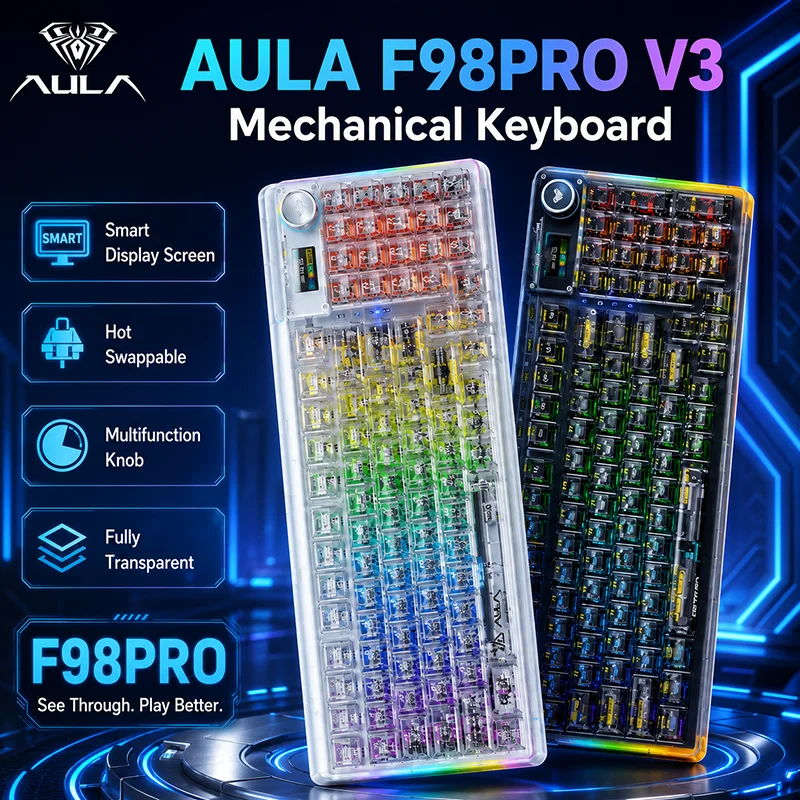 AULA F98PRO V3 Mechanical Keyboard Transparent Keycaps RGB Wireless
