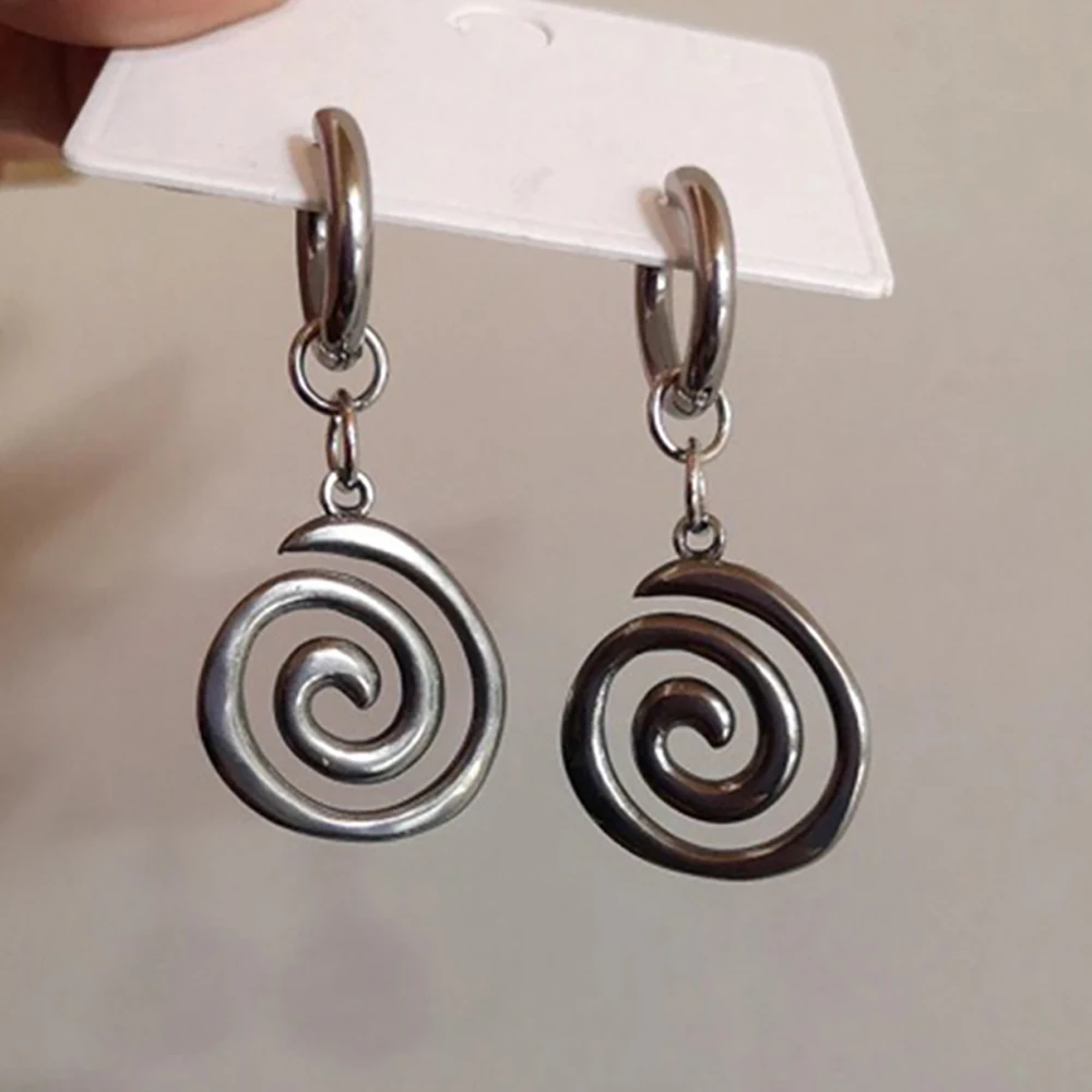 Ethnic Silver Color Metal Round Earrings Personality Retro Geometry