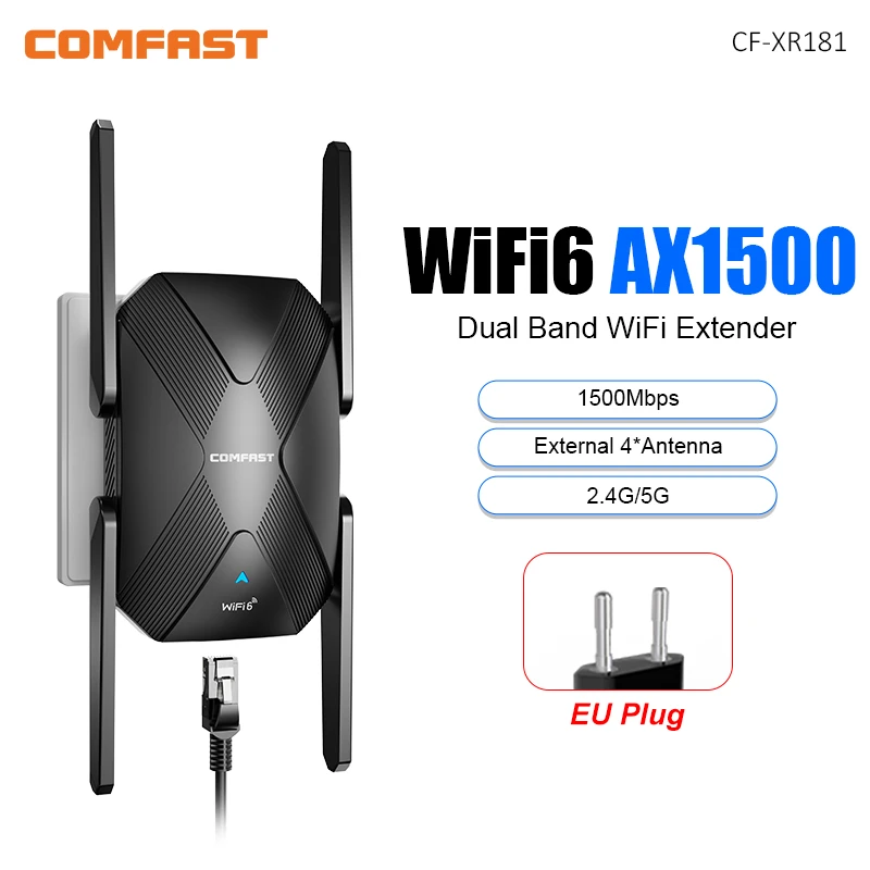 COMFAST WiFi 6 WIFI Range Extender AX1500 2G&5GHz WiFi Repeater 4*3dBi